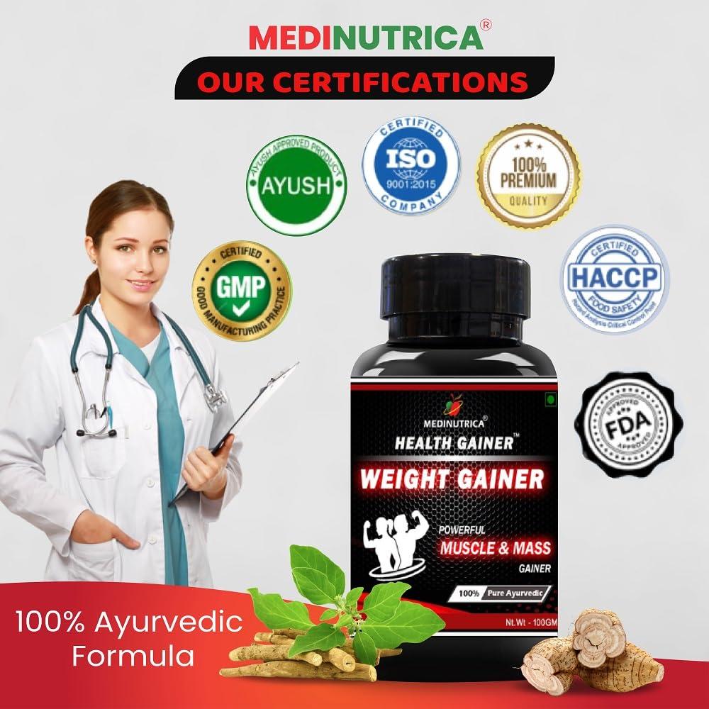 MEDINUTRICA Medinutrica Ayurvedic Weight & Muscle Gainer Powder | Improved Stamina & Strength- 100gm
