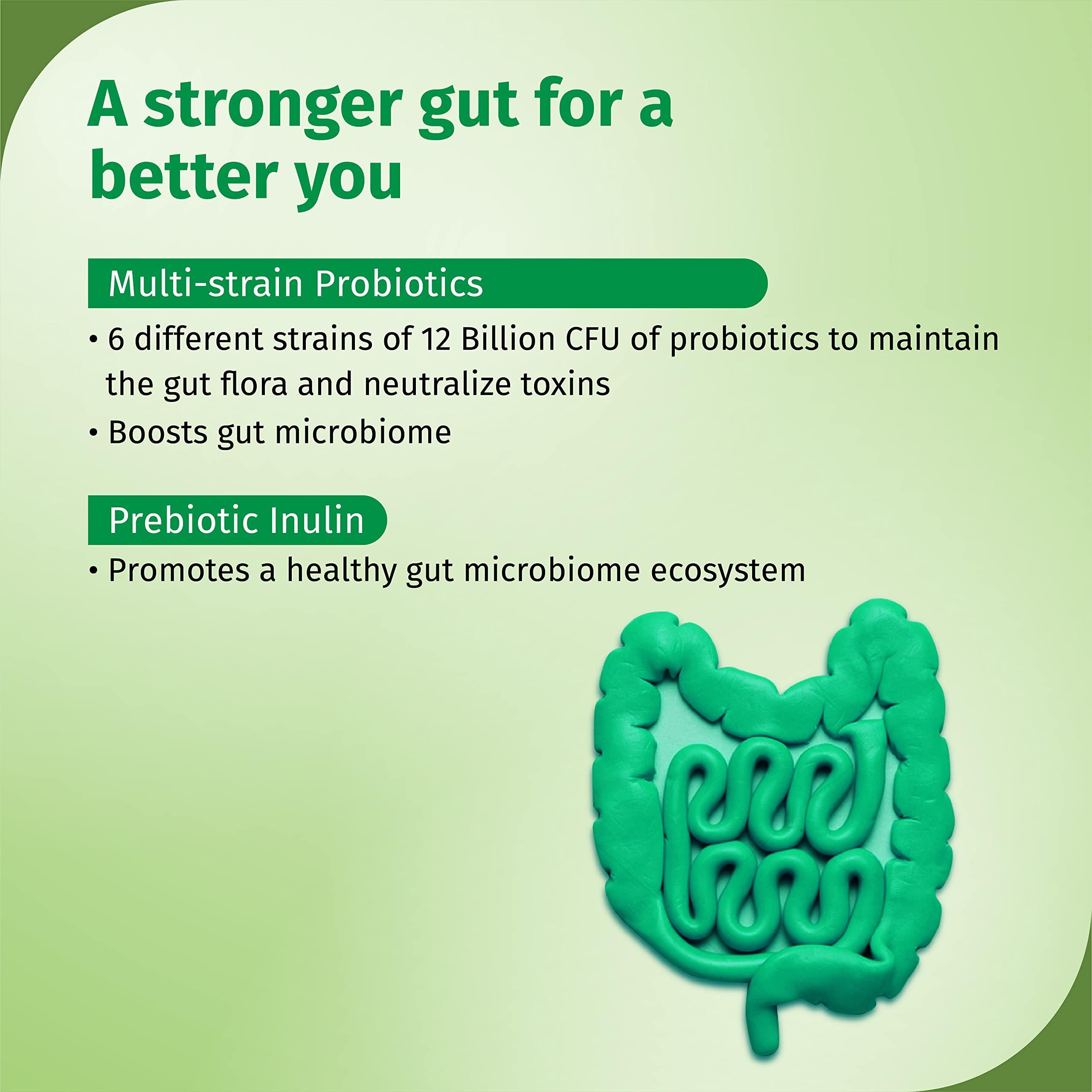 WELLFA Wellfa Gut Strong Tablets| Pre & Probiotic | 12 billion CFU Probiotic | 6 Unique Probiotic Strains | Prebiotic-Inulin Extract | Better Gut Health | Green Apple & Peppermint - 21 Effervescent Tablets