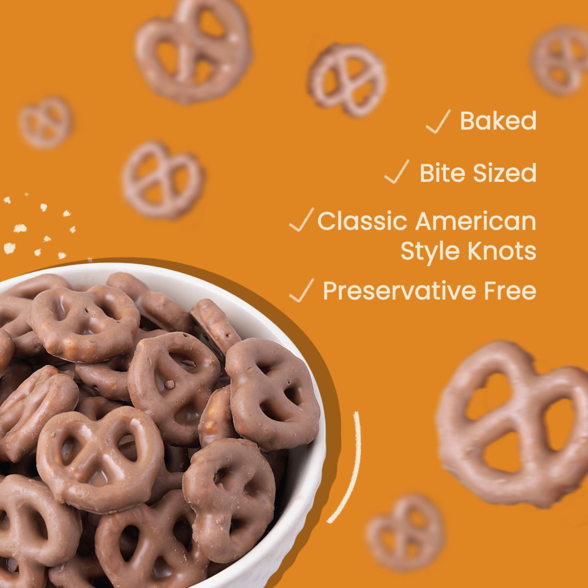 Atom Eats Atom Eats | Milk Choco Dipped Pretzels: Choco Dipped Mini Salted Pretzel Knots 100g - Rich Milk Chocolate - Perfect Snacks for Sharing, Parties - Imported Chocolates, Versatile Delight