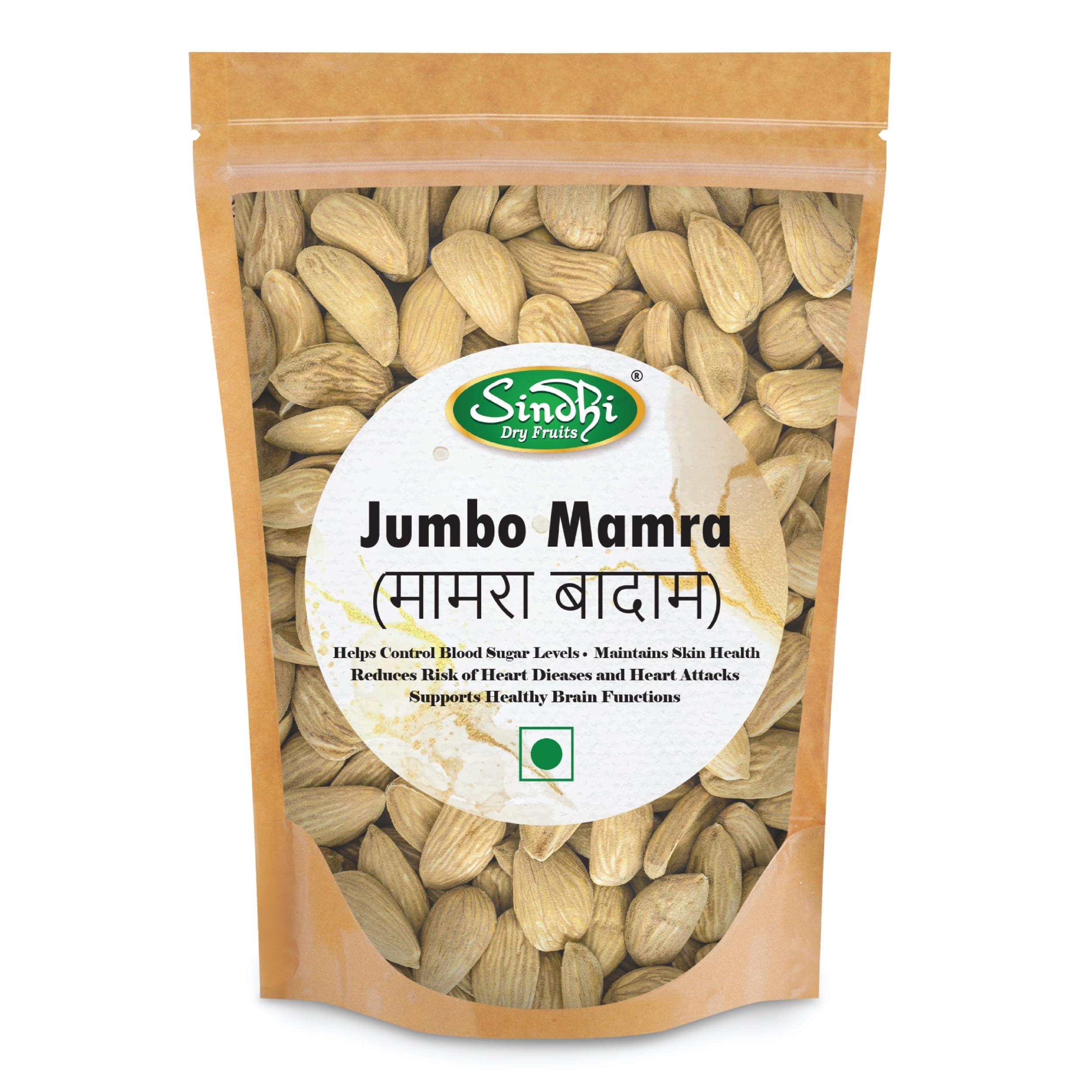 Sindhi Sindhi Dry Fruits Jumbo Mamra Badam, 5 Star Quality Mamra Almonds, Pure Mamra Without Shells, High Oil Content, 500 Grams