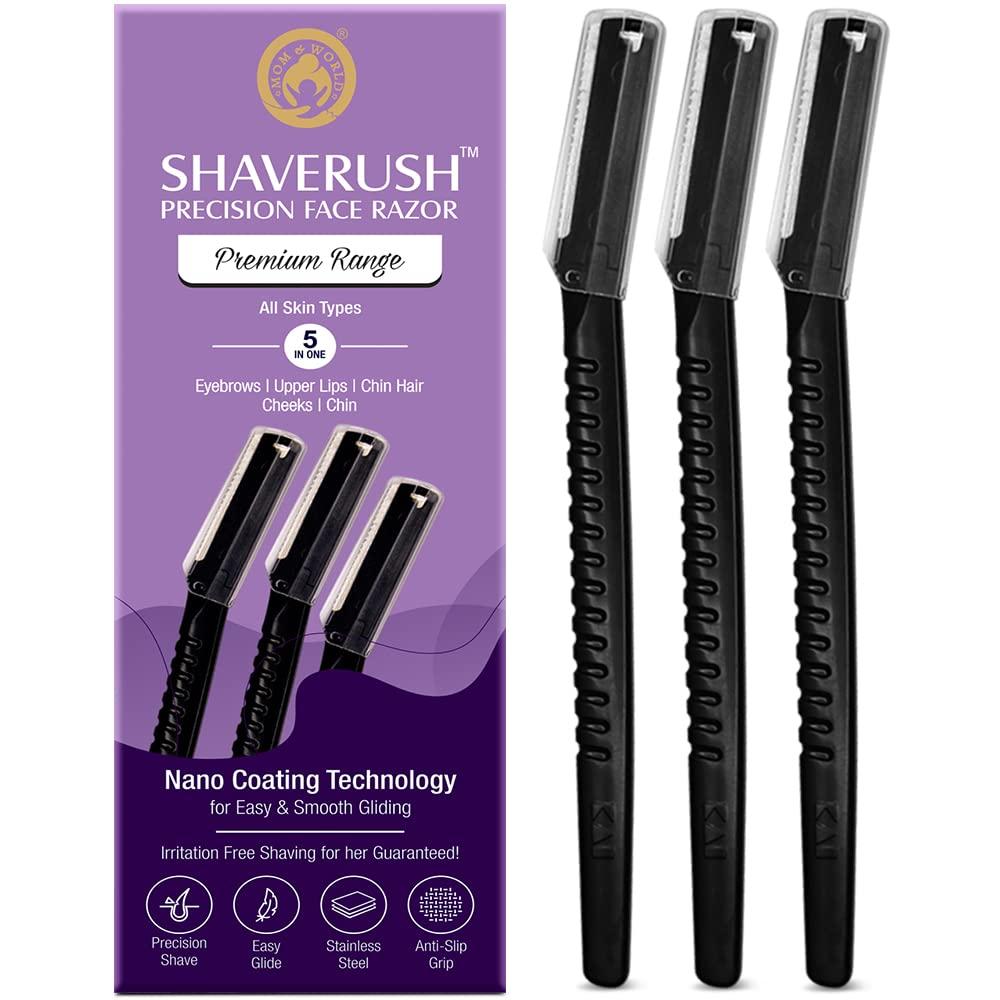 MOM & WORLD Mom & World ShaveRush Women Precision Face Razors, For Instant Hair Removal with Nano Coating Technology, 5 IN 1 - Eyebrows, Upper Lip, Chin, Sideburns, Bikini Line - Pack of 3