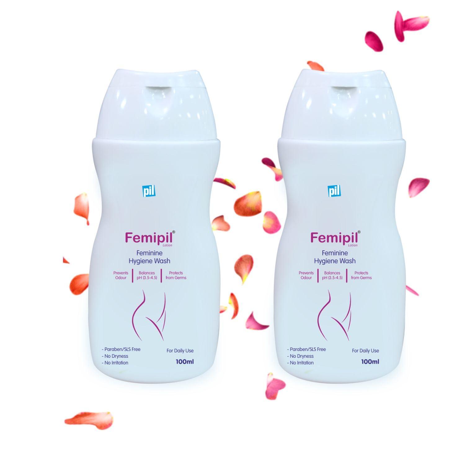 pil Pil Femipil Lotion | Intimate Wash for Women (100ml,Pack of 2) | Enriched with Vitamin E, Aloevera Extracts & Lactic Acid | Prevents Dryness, Itchiness & Irritation
