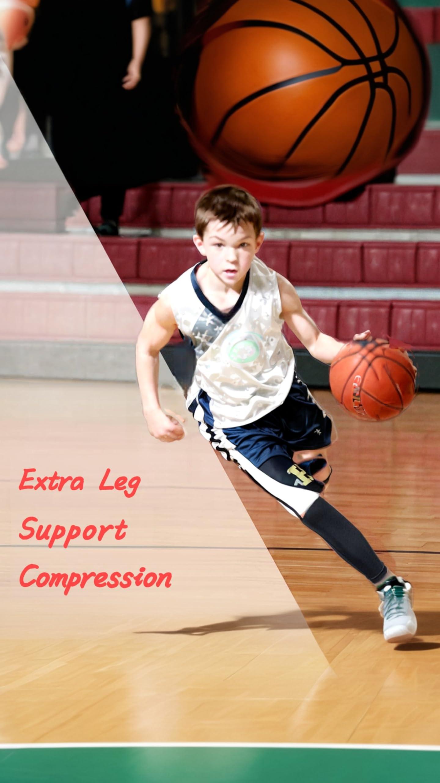 Sweet seven Sweet seven Kids Long Compression Leg Sleeves - Non-Slip UV Protection Thigh Calf Support - Comfortable Brace for Active Children, 2 Pairs, Black, One Size