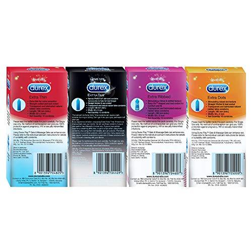 Durex Durex Pleasure Packs - 10 Count (Pack of 4, Extra Thin, Extra Time, Extra Dots, Extra Ribbed) & Durex Mutual Climax Condoms - 10 Count