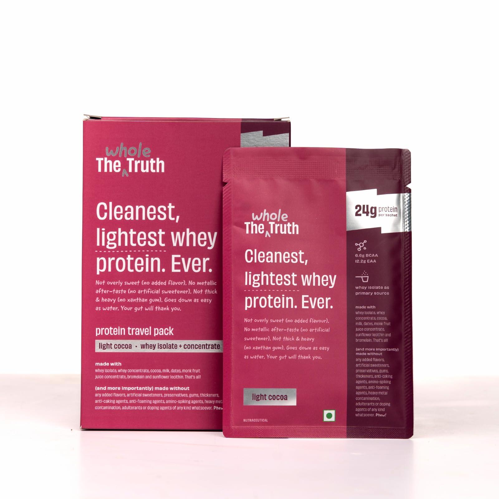 The Whole Truth The Whole Truth Whey Protein Isolate+Concentrate | Light Cocoa 210g (Pack of 6) | 24g Protein/Sachet 6.6g BCAA | 100% Authentic & No Adulteration | Clean, Light & Easy to Digest | Sample & Travel Pack
