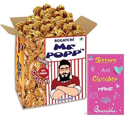 BOGATCHI BOGATCHI Mr.POPP's Crunchy Caramel Popcorn, Handcrafted Gourmet Popcorn, Best Rakhi Gift , 250g + Free Happy Rakhi Greeting Card