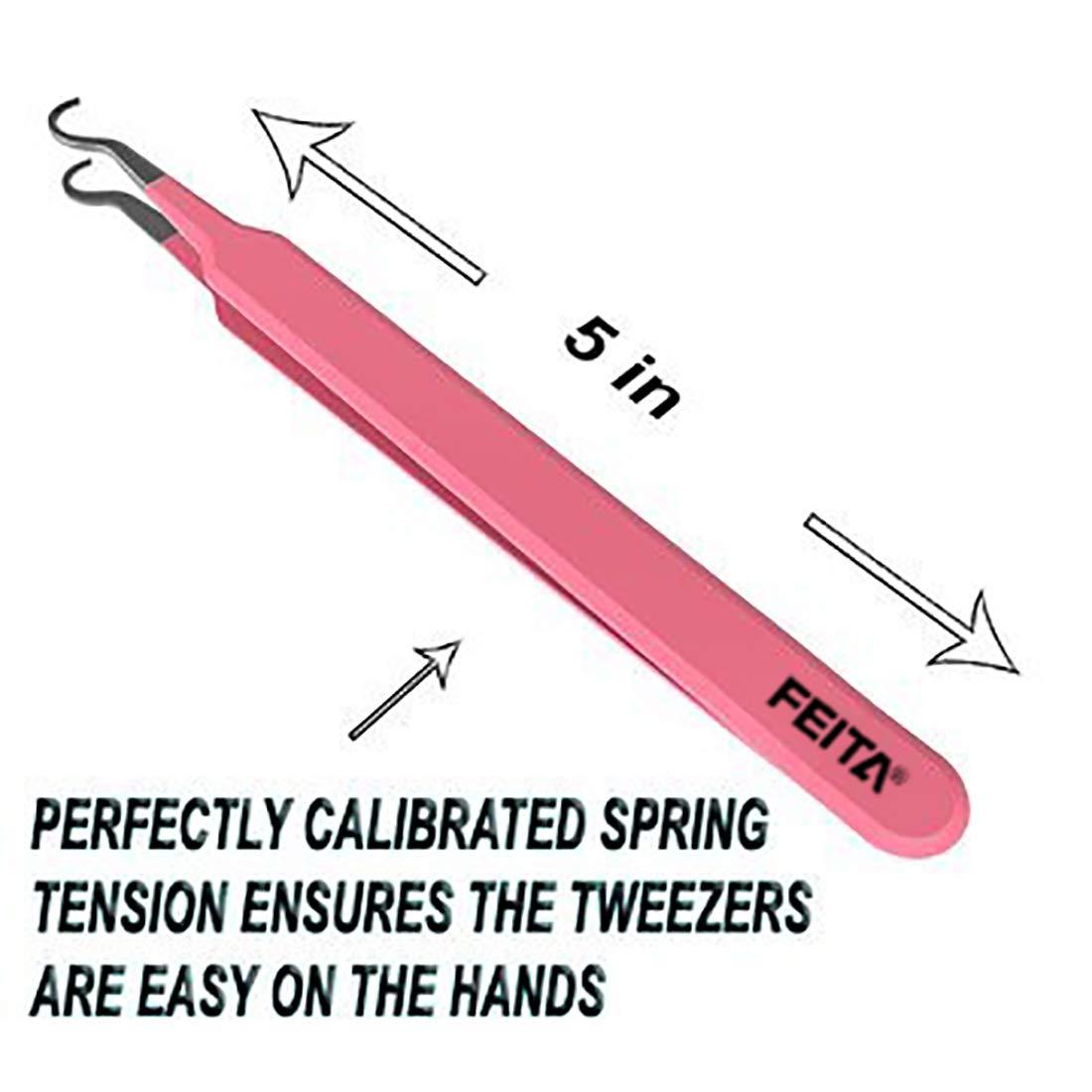 FEITA Blackhead Acne Extraction Tweezers - FEITA Pro & Surgical-Grade Stainless Steel Bend Curved Comedone Extractor Tweezer Tool for Remove Whitehead and Clogged Pores, Pimple - Pink