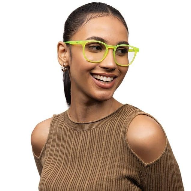 HUSTLR HUSTLR Zero Power Bluecut & Antiglare Computer Eyeglasses | Electric Green Full Rim Square | As Seen On Shark Tank | Peyush Bansal Glasses | For Men & Women | Small | LB E14058-N