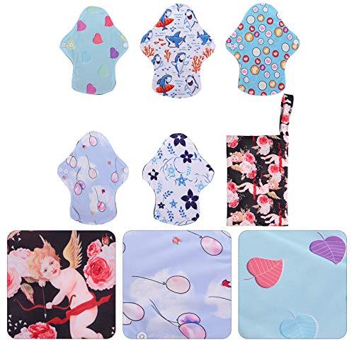 Artibetter ARTIBETTER 6Pcs Menstrual Pads Sanitary Pads Washable Bamboo Menstrual Cloth Pads Incontinence Pads with Bag for Women Girls (Random Color)