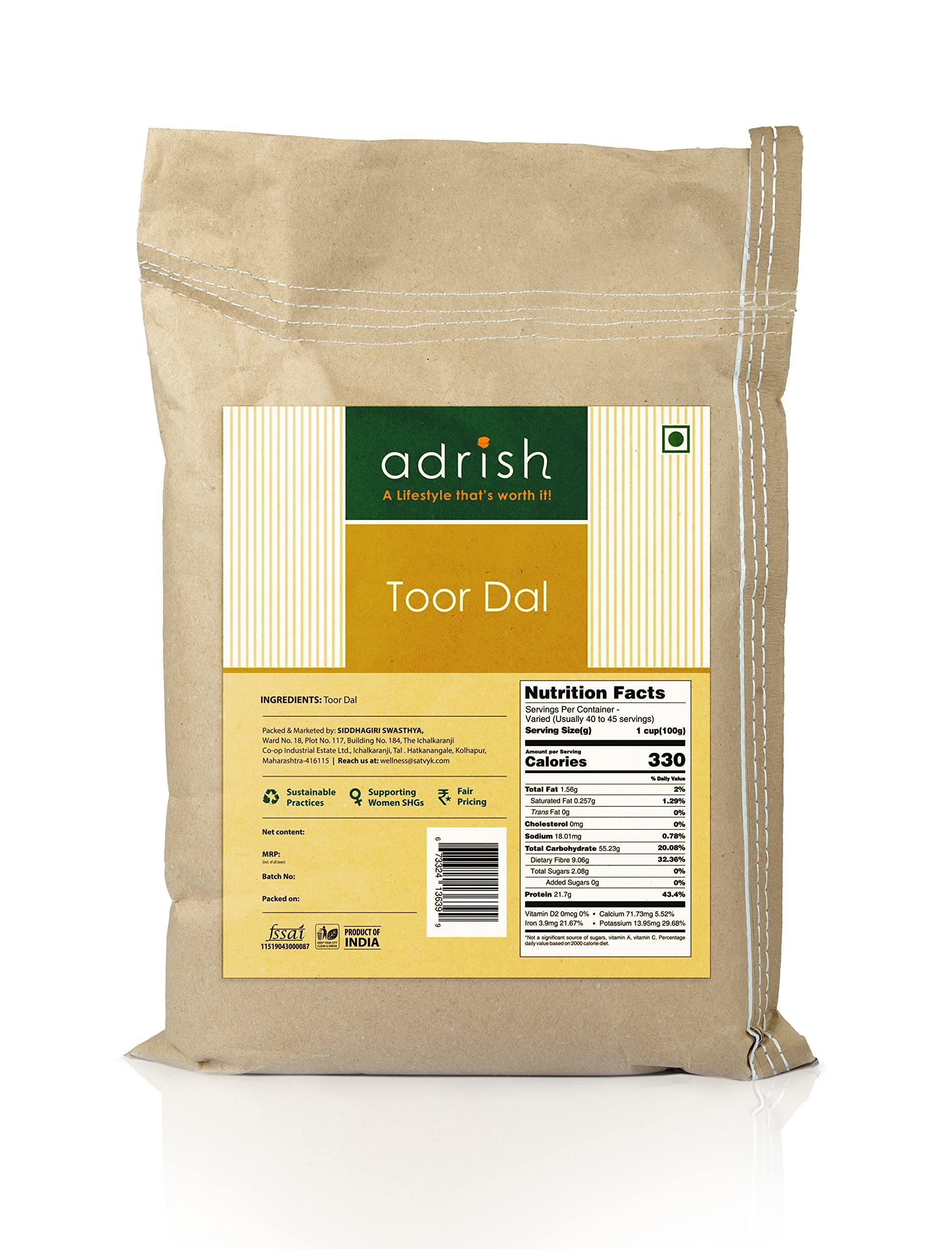 ADRISH Adrish Zerowaste Organic Toor Dal (3Kg) - Unpolished | Handpounded Arhar Dal | Protein Rich | Split Pigeon Peas | Rich Source of Plant Protein | With Skin Toor Dal | Ancient Indian Wisdom