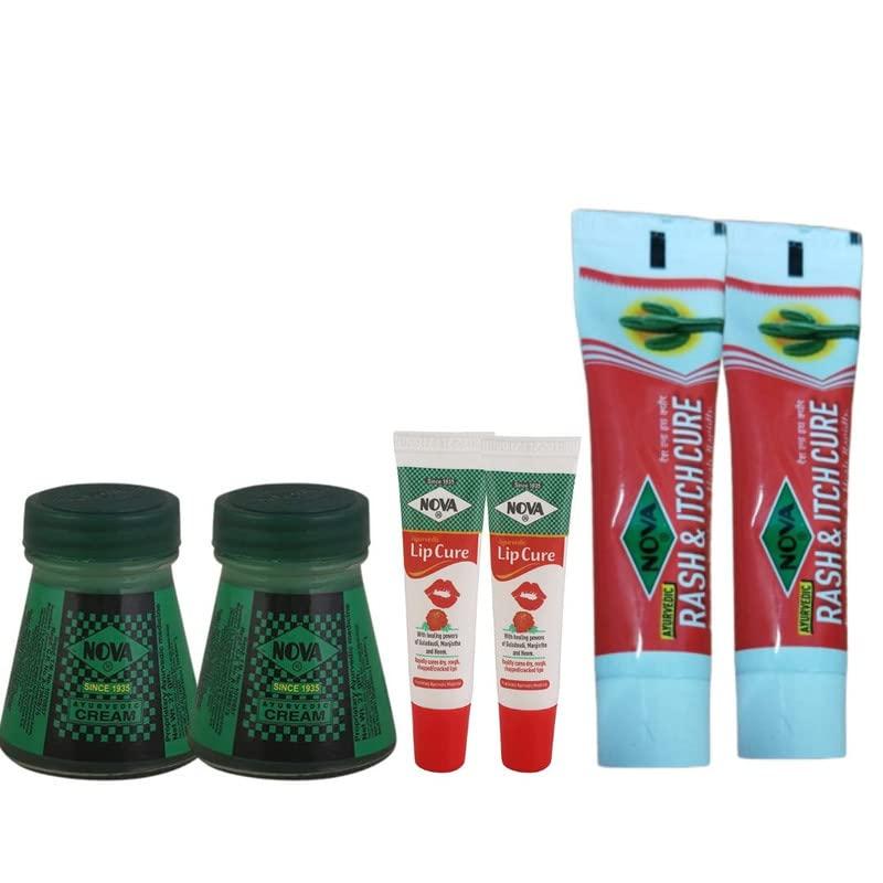 NOVA CREAM Nova Cream Combo Pack of Ayurvedic Cream x 2 + Lip Cure x 2 + Ayurvedic Rash & Itch Cure x 2 | Pack of 6