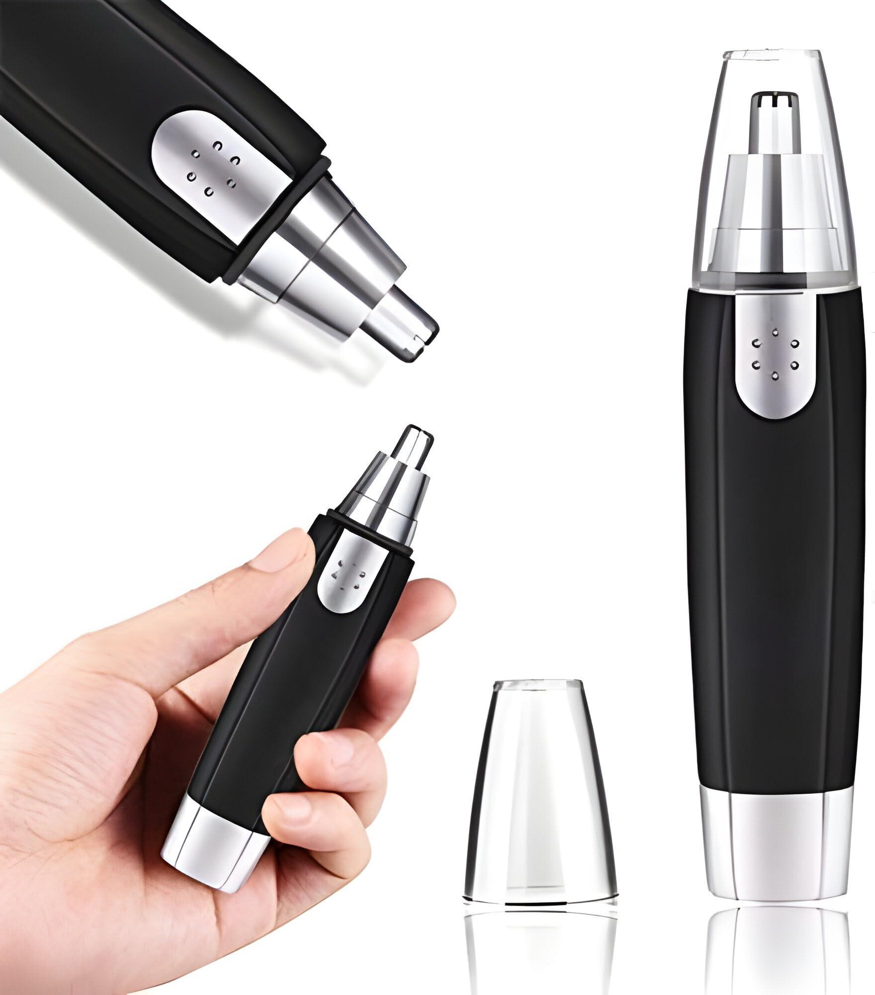 ALI SHIPPING Electric Nose Trimmer Rechargeable and Battery-Operated Precision Nose Hair Trimmer with Stainless Steel Blades, Waterproof Design, and LED Light for Men and Women, Includes Nose and Ear Grooming Tool