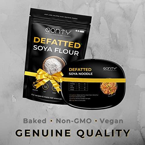 Qonty Qonty Defatted Soya Flour and Defatted Soya Noodles | Lab Tested | No Preservatives | High Protein | Low Carb | Rich in Micro Nutrients | Rich in Fiber (DSF 800g + DSN 250g)