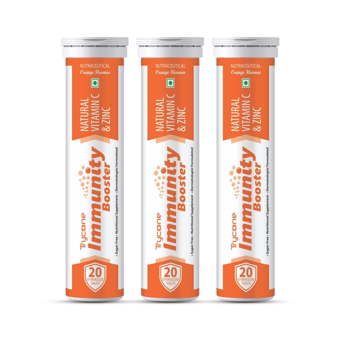 TRYCONE Trycone Immunity Booster for Adults with Natural Vitamin C from Amla Extract & Zinc Antioxidant Immunity Booster Skin care - 60 Effervescent Tablets Orange Flavour