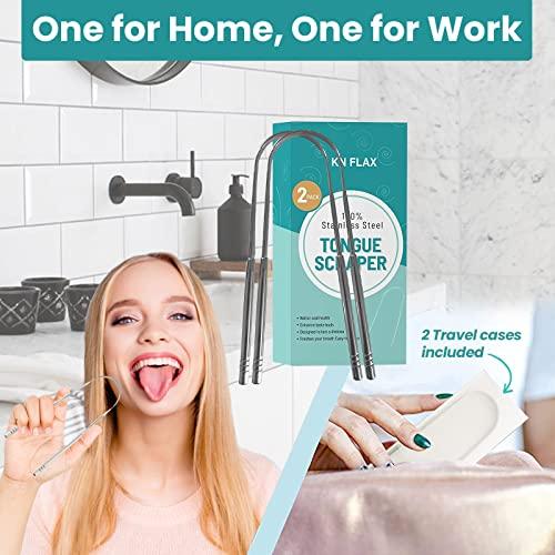 KN FLAX [2 pack] KN FLAX Tongue Scrapper Reduce Bad Breath, Maintains Oral Care, 100% BPA Free Metal Tongue Scraper Cleaner, Tongue Cleaner for Adults and Kids, Easy to Use with Non-Synthetic Handle