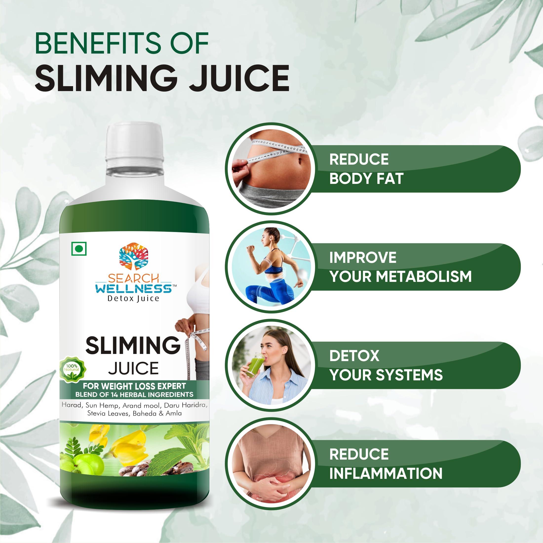 SEARCH WELLNESS SEARCH WELLNESS Slimimg Juice Healthy Juice -500 ML (Pack\'s 2) | Aid Metabolism & Digestion For Women & Men | Slim Fit Weight Cut Down Detox Amla Ayurvedic Juice | Non GMO & BPA Free | Sugar Free