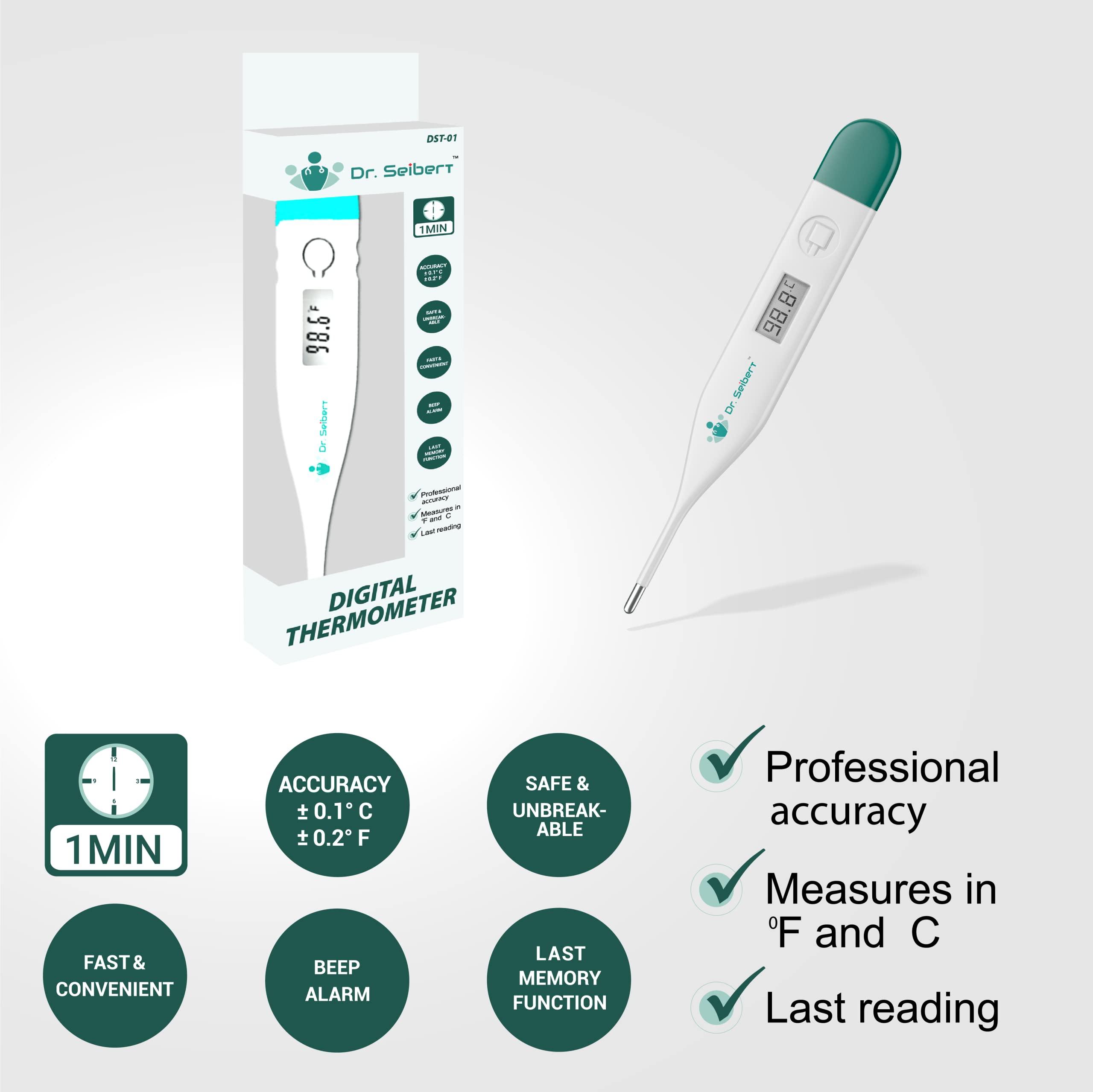 Dr. Seibert Dr. Seibert Digital Thermometer DST-01 FDA Registered Professional Accuracy Beep Alarm with 12 Month Warrenty