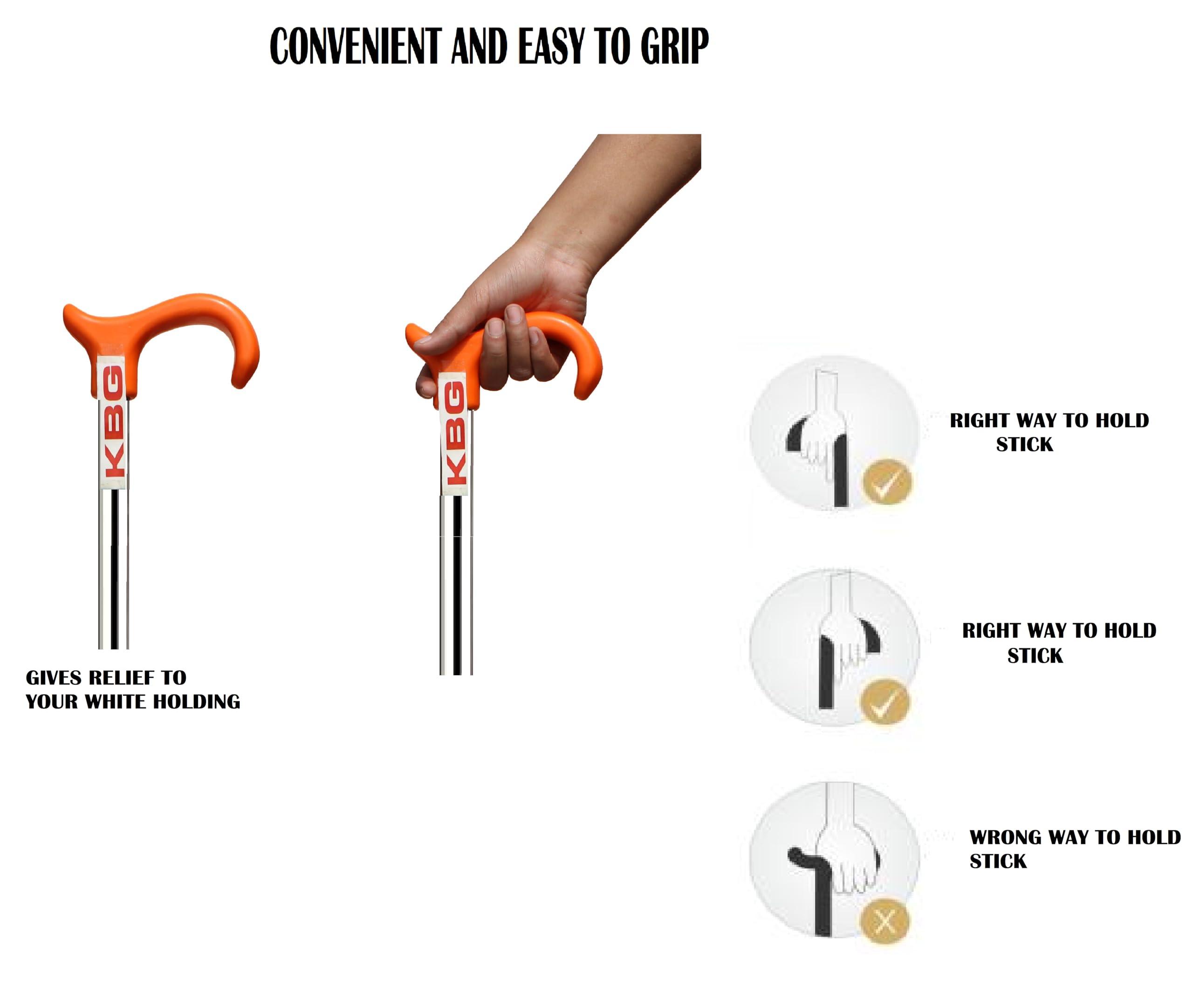 KBG KBG 1 Leg Chroome Height Adjustable Old People Walking Stick Foldable Canes for Men Women Eligible Walking Sticks for Seniors, Adjustable Mobility and Daily Living Aid (Orange)