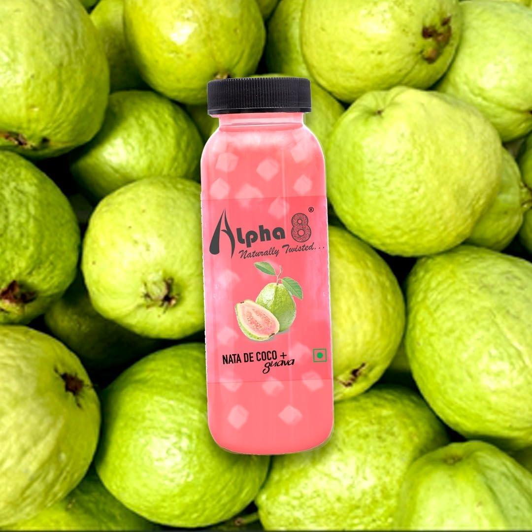 ALPHA 8 ALPHA 8 FRUIT Juice with NATA De Coco Coconut Cubes Natural Energizer & Immunity Booster, Healthy Juice, High Fiber, Real Natural Taste (Guava Juice, Pack of 24)