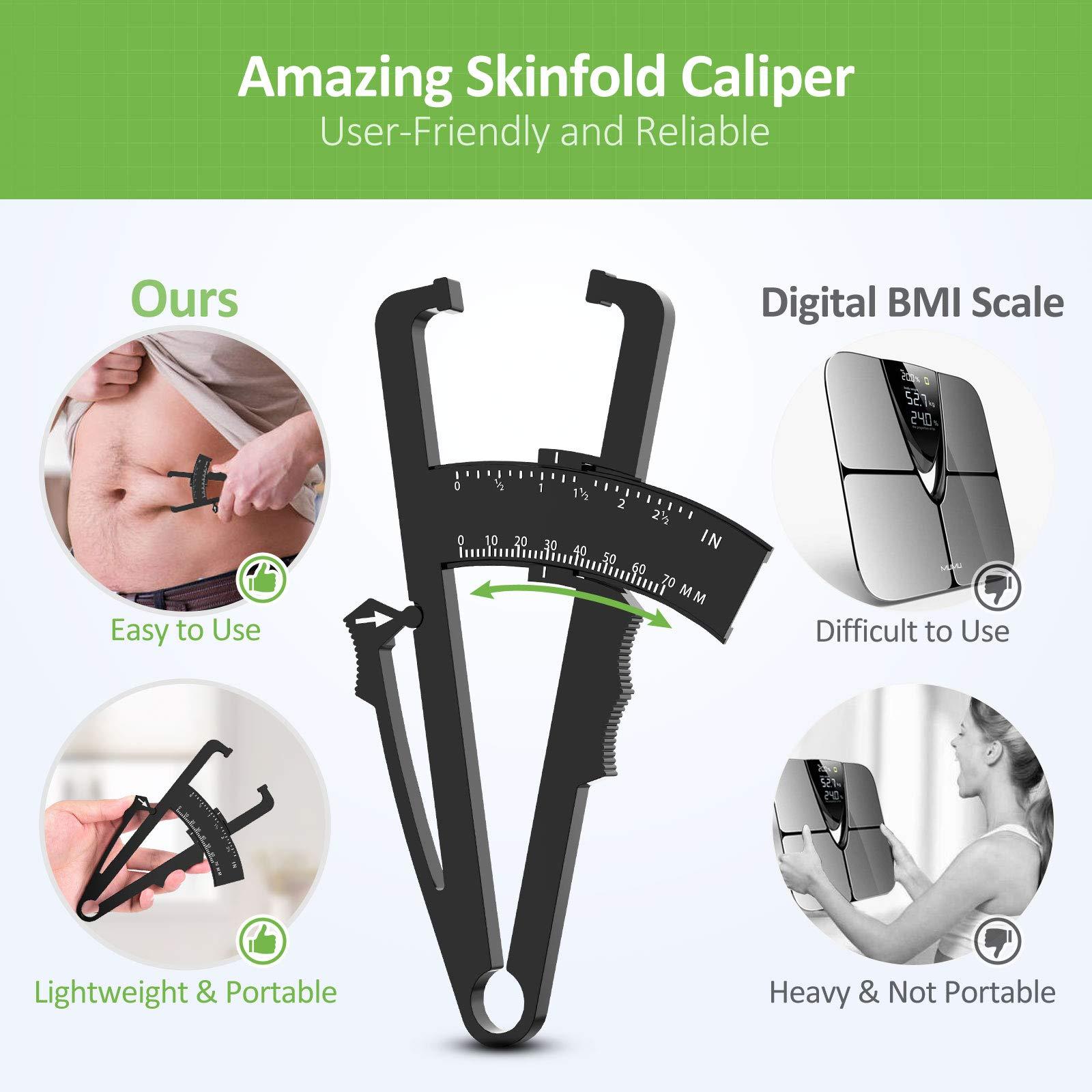 Okela Okela Body Fat Caliper, Fat Measure Clipper Combo with Body Fat Percentage Measure Chart, for Men and Women (Black)
