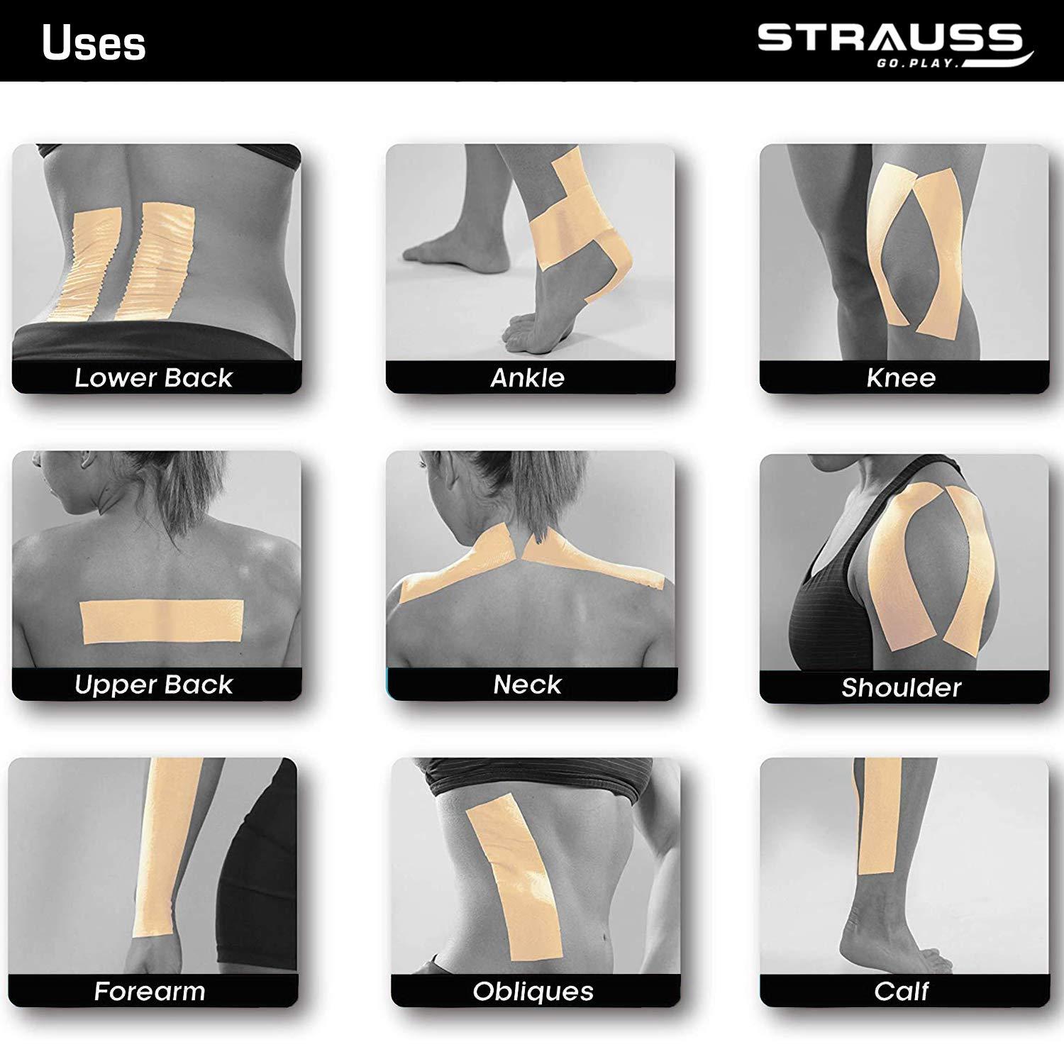 STRAUSS STRAUSS Kinesiology Sports Tape for Knee,Calf & Thigh Support|Waterproof Athletic Sports Tape for Muscle Support,Hand Leg Joint Support & Physiotherapy|Kinesio Tape for Sports Injury,(Beige)