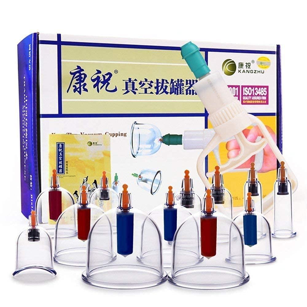 Generic Hijama 12 Cupping Cups Bio Magnetic Traditional Chinese Therapy Cupping Set Household Pull Out Vacuum Cupping Kit/Chinese Massage Medical Cupping Set Suction Acupuncture with Extension Tube