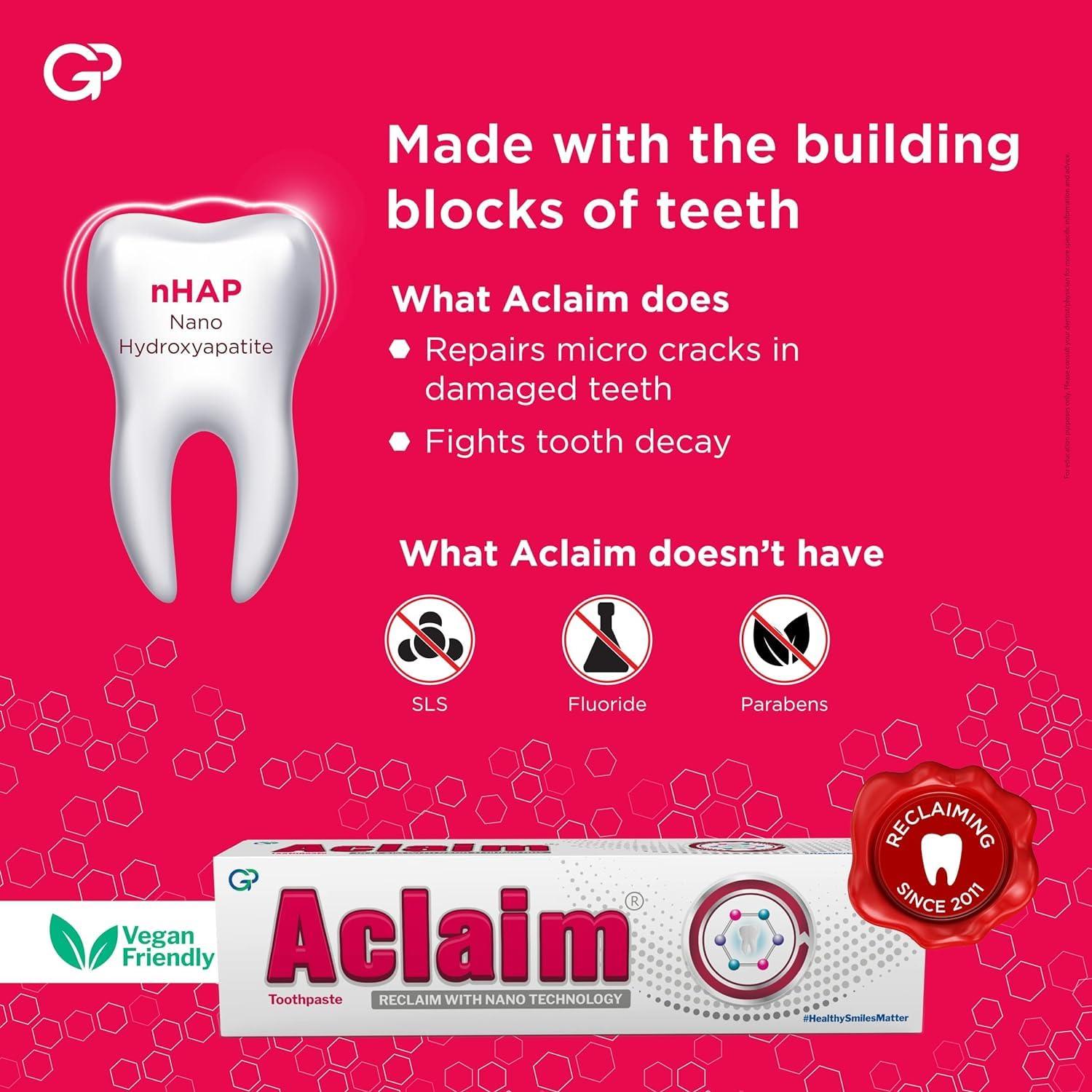 Aclaim Aclaim Toothpaste for Remineralisation | Protect Teeth Enamel | Prevent Tooth Decay | Repair Enamel | Gum Care | Teeth Whitening | Fluoride-free Tooth paste for Complete Oral Care (Pack of 6) 70g each