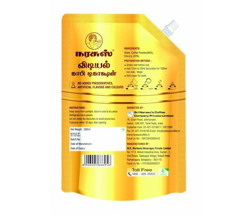 Narasu\'s Coffee Narasu\'s Coffee Vidiyal Coffee Decotion (200Ml) - Liquid, Bag