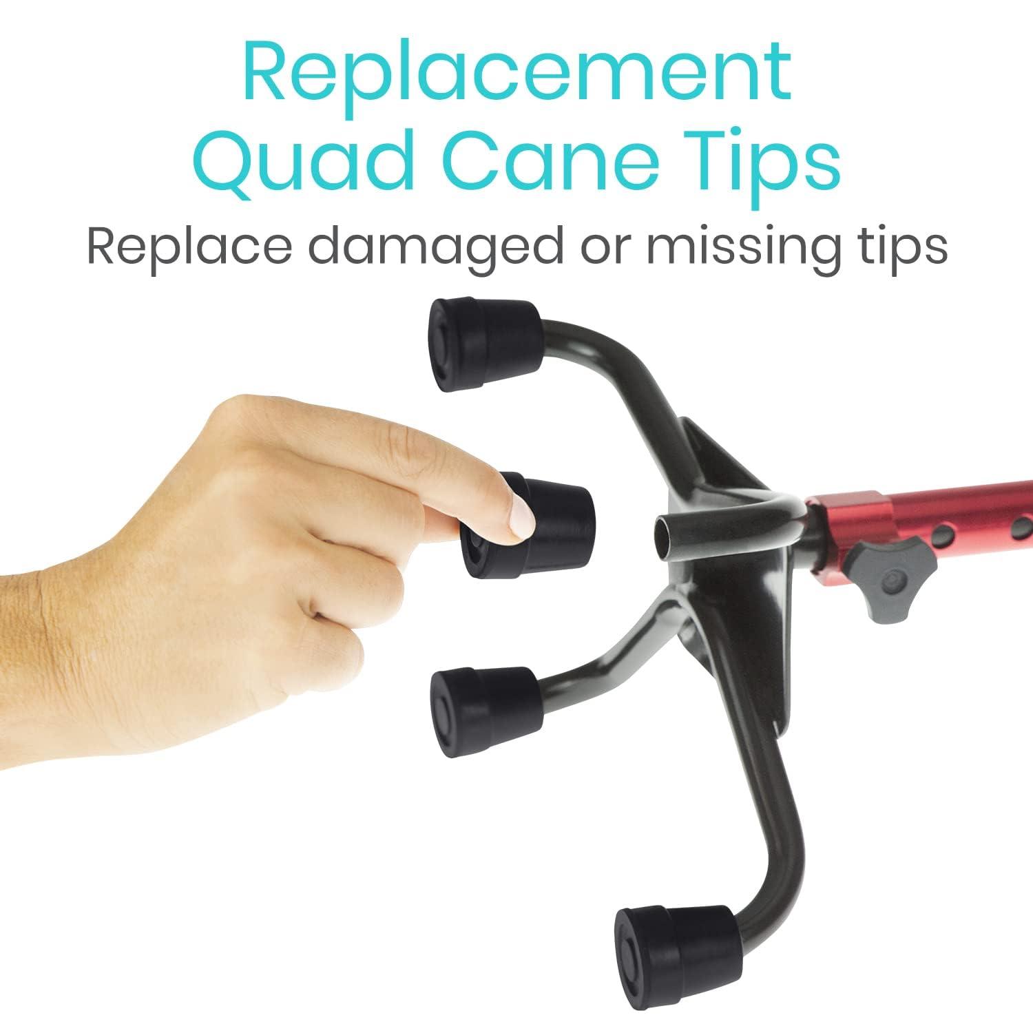 VIVE Vive Quad Cane Tips (Set of 4) - Heavy Duty 1/2 inch Replacement Rubber Foot - Black Attachment Base Grip - Accessories for Walking and Standing Stick - Durable End for Women, Men, Seniors, Elderly