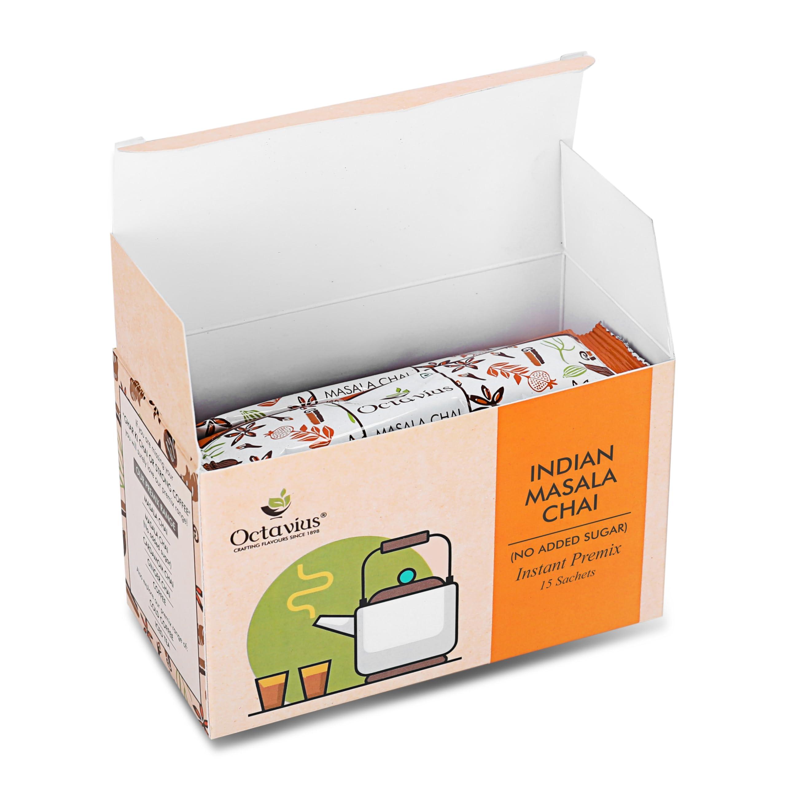 Octavius Octavius | Indian Masala (No Added Sugar) Premix Tea - 15 Pouches | Low Sugar | Readymade Tea Mix | Ready Tea | Premix Tea Powder | Instant Tea | Tea Premix | 15 Sachets