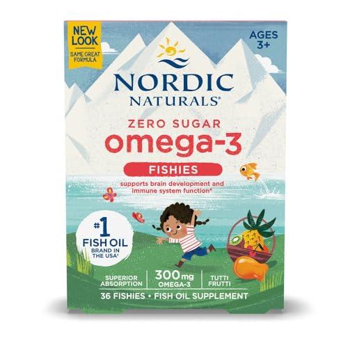 Nordic Naturals Nordic Naturals Zero Sugar Omega 3 Fishies | Fish Oil For Kids 300 Mg Omega 3 Gummies EPA & DHA For Kids | Supports Brain Development Kids Ages 3+ Yrs | Tutti Frutti Fish Oil Supplement 36 Gummy Chew