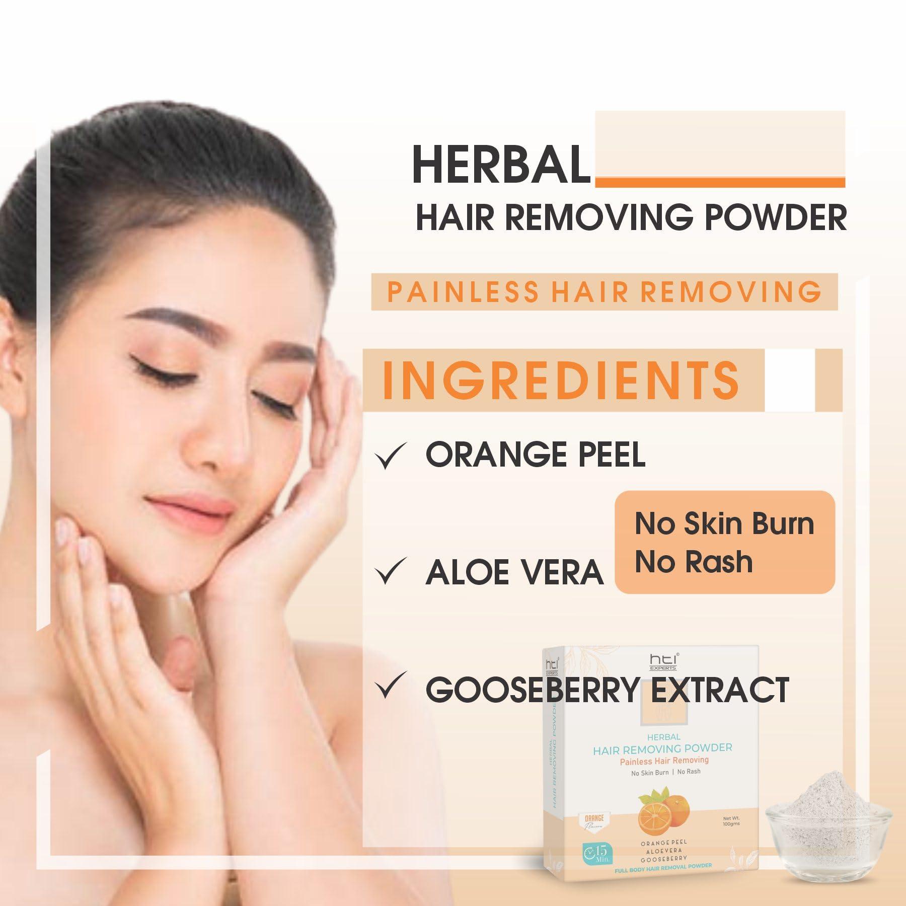 HTI Experts HTI Experts || Full Body Hair Removal Powder For Leg,10 Minute Painless Herbal Hair Removing Powder Orange Flavor (100G)