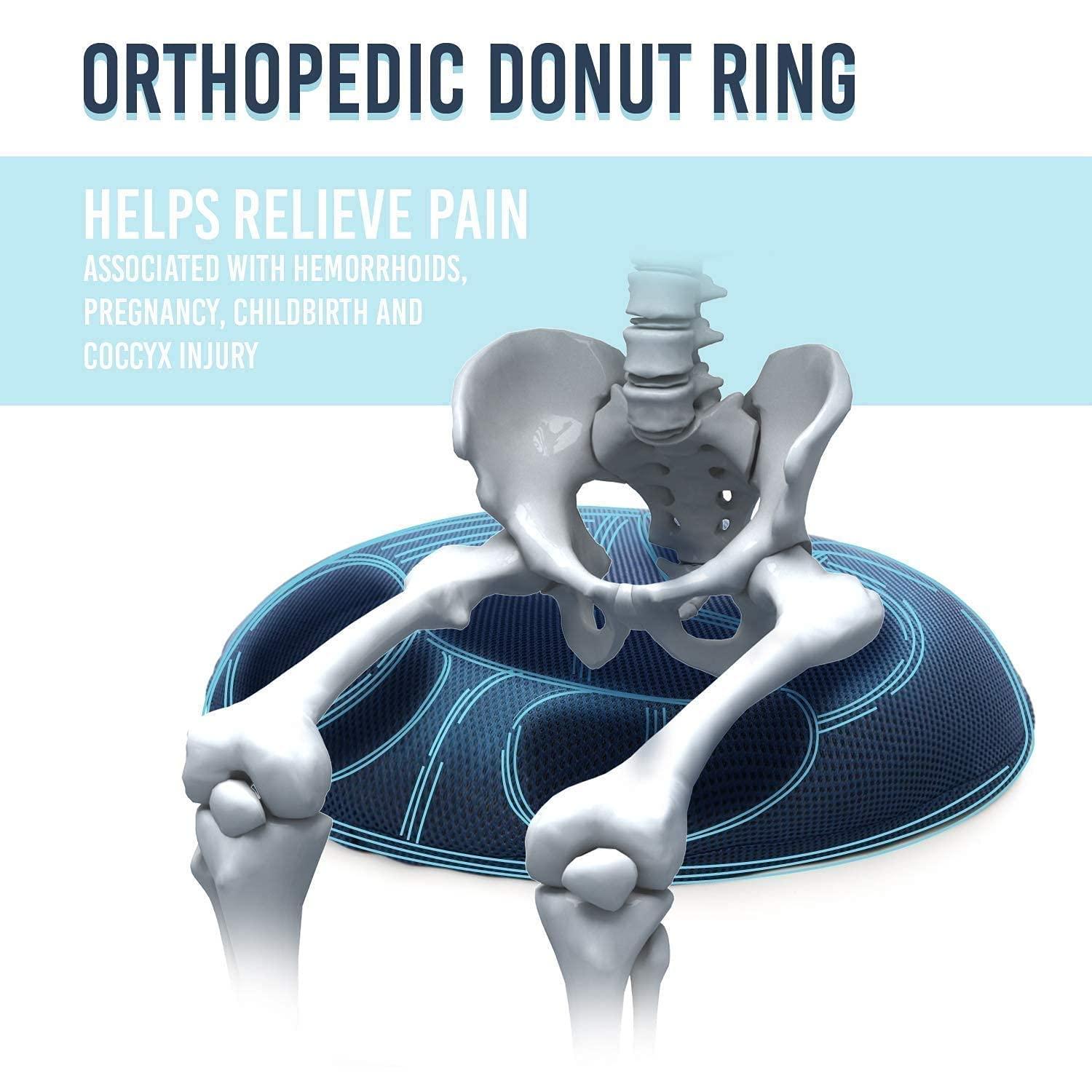 Eder Care Eder Care Orthopaedic Foam Donut Ring Pillow Cushion for Piles Haemorrhoid Coccyx Sciatica Tailbone Back Pain Fistula Prostate Post Natal Pain Relief Chair (Black)(43X37X6 cm)