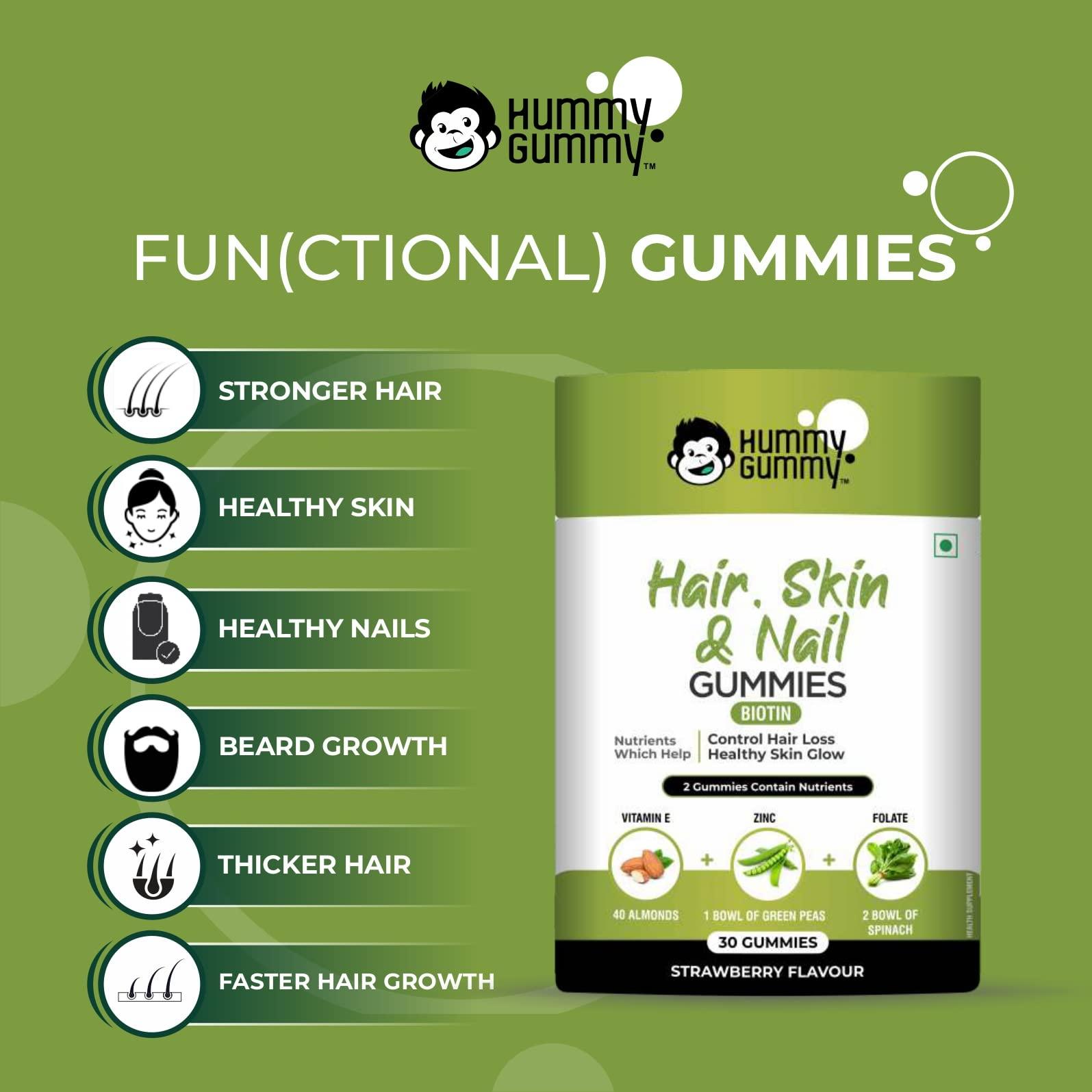 HUMMY GUMMY HUMMY GUMMY Combo of Sharp Eye Gummies & Hair, Nail & Skin Gummies (Pack Of 2, 60 Gummies) / Protects Against Dry Eyes, Digital Strain/for Hair Growth, Bright Skin & Strong Nails Notice