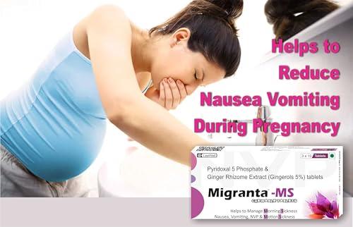 MIGRANTA Migranta -Ms Chewable Ginger Candy for Mild Acid Reflux, Nausea Vomiting Relief | Ginger with vitamin B6 (pyridoxine) | Accelerates Gastric Emptying, Gastrointestinal Motility | Morning Sickness & Nvp support - 60 tablets Sugarfree