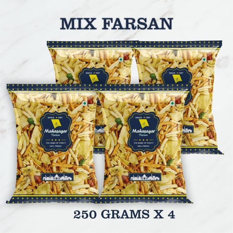 MAHASAGAR Mahasagar Farsan Tasty Mix Farsan Tasty - Pack of 4 X 250grams - 1Kg| Misal Pav Farsan Tasty|Namkeen
