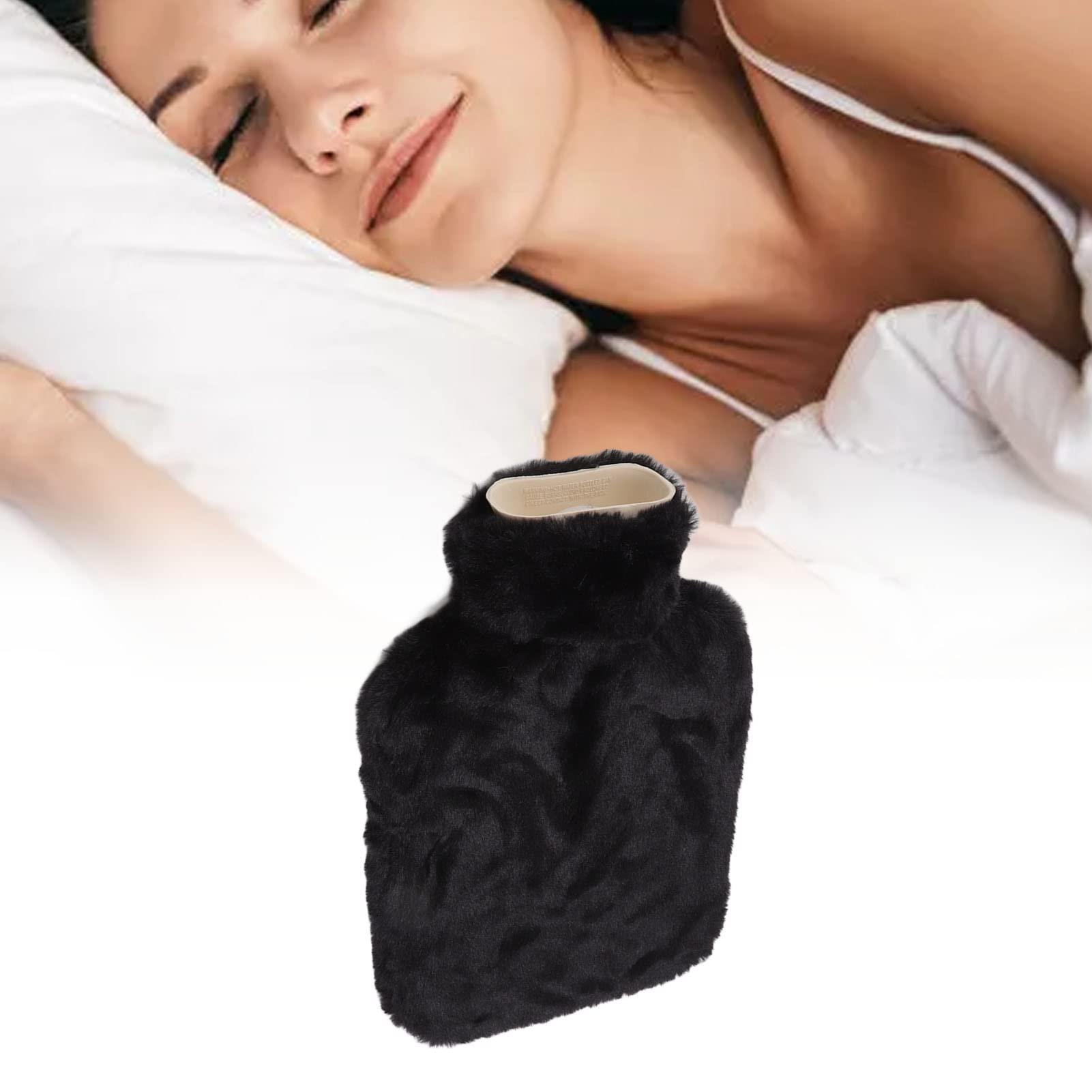 SoarUp Plush Hot Water Bag, 2000ml Hot Water Bottle Wide Water Inlet Rubber Wool for Neck (Black)