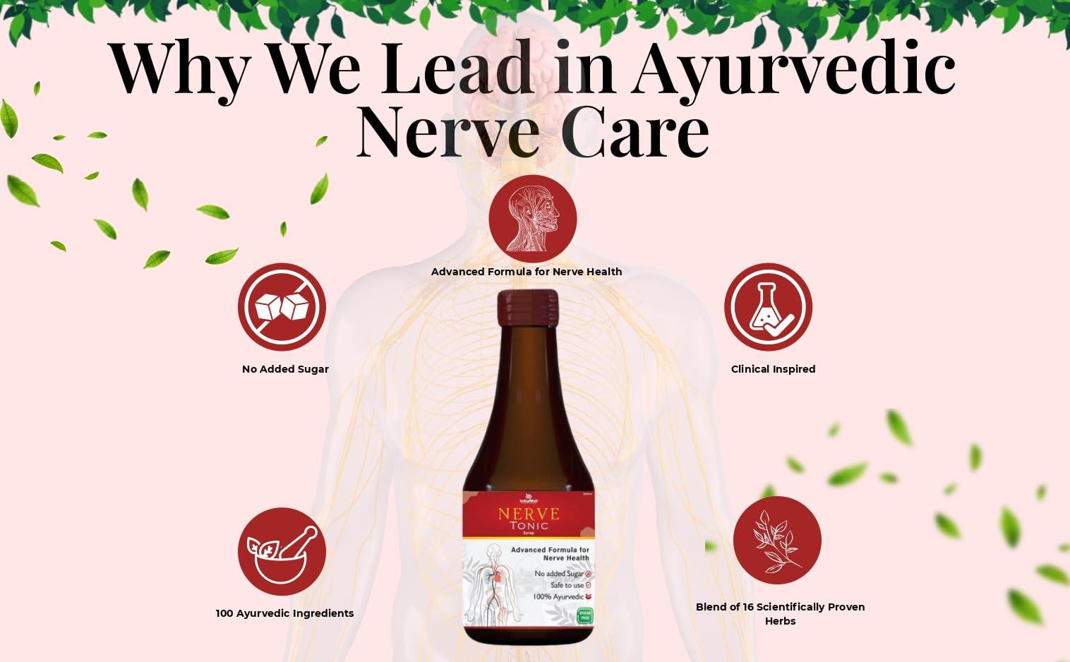 Inds well ayurveda Inds well ayurveda Nerve Tonic Syrup|100% Ayurvedic Nerve Tonic|Ashwagadha, Rasna, Suranjan, & Vach|Nervous System|Pain Killer|Herbal Syrup - 200 G