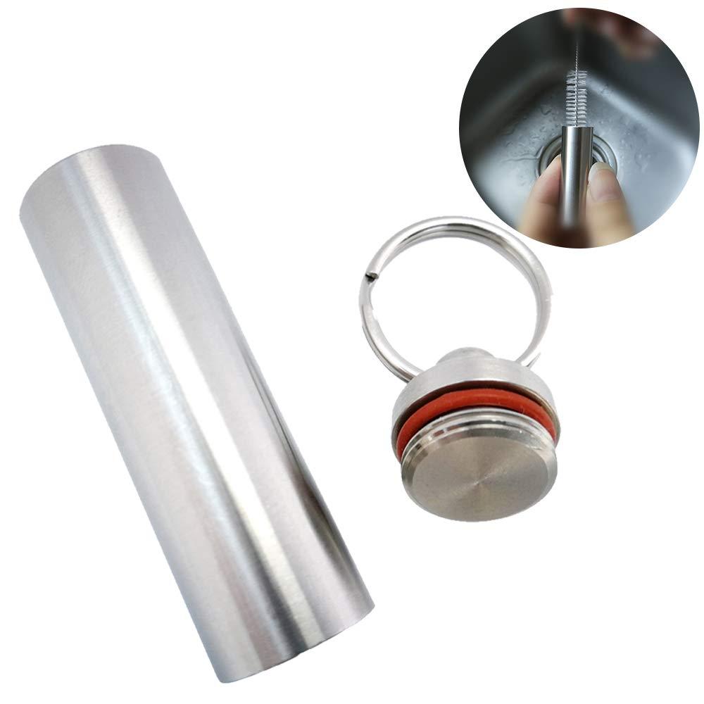 warmUS Medical Grade Stainless Steel Pill Fob with 2 Cleaner Brushes and 2 Sealing Rings Emergency Aspirin Waterproof Keychain Pill Holder(Diameter - 0.59\" x Height 1.96\")