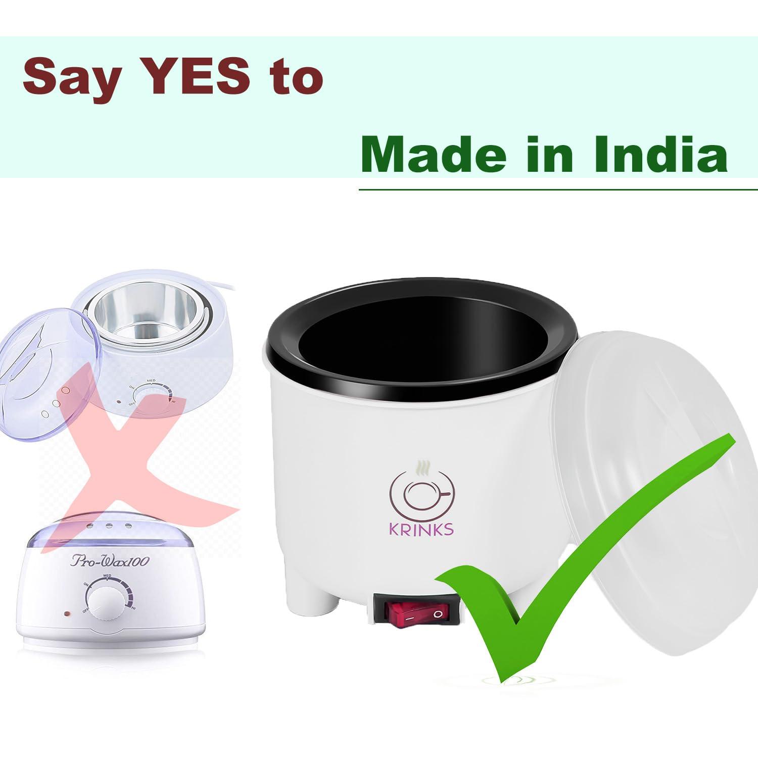 KRINKS KRINKS Wax Heater for Waxing for Women with Wax Applicator for Women | Wax Machine for Waxing | Easy to Use | Made in India | White Color, Pack of 1 Heater and 1 Spatula