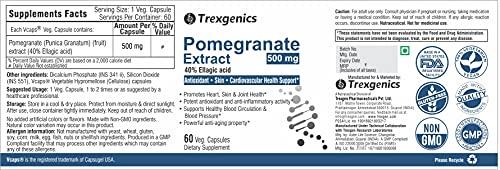Trexgenics Trexgenics® POMEGRANATE (Bioactive 40% Ellagic acid) Seed Extract 500 mg Antioxidant, Skin Care, Blood circulation, Cardiovascular Health Support (60 Vcaps) (Pack of 3)