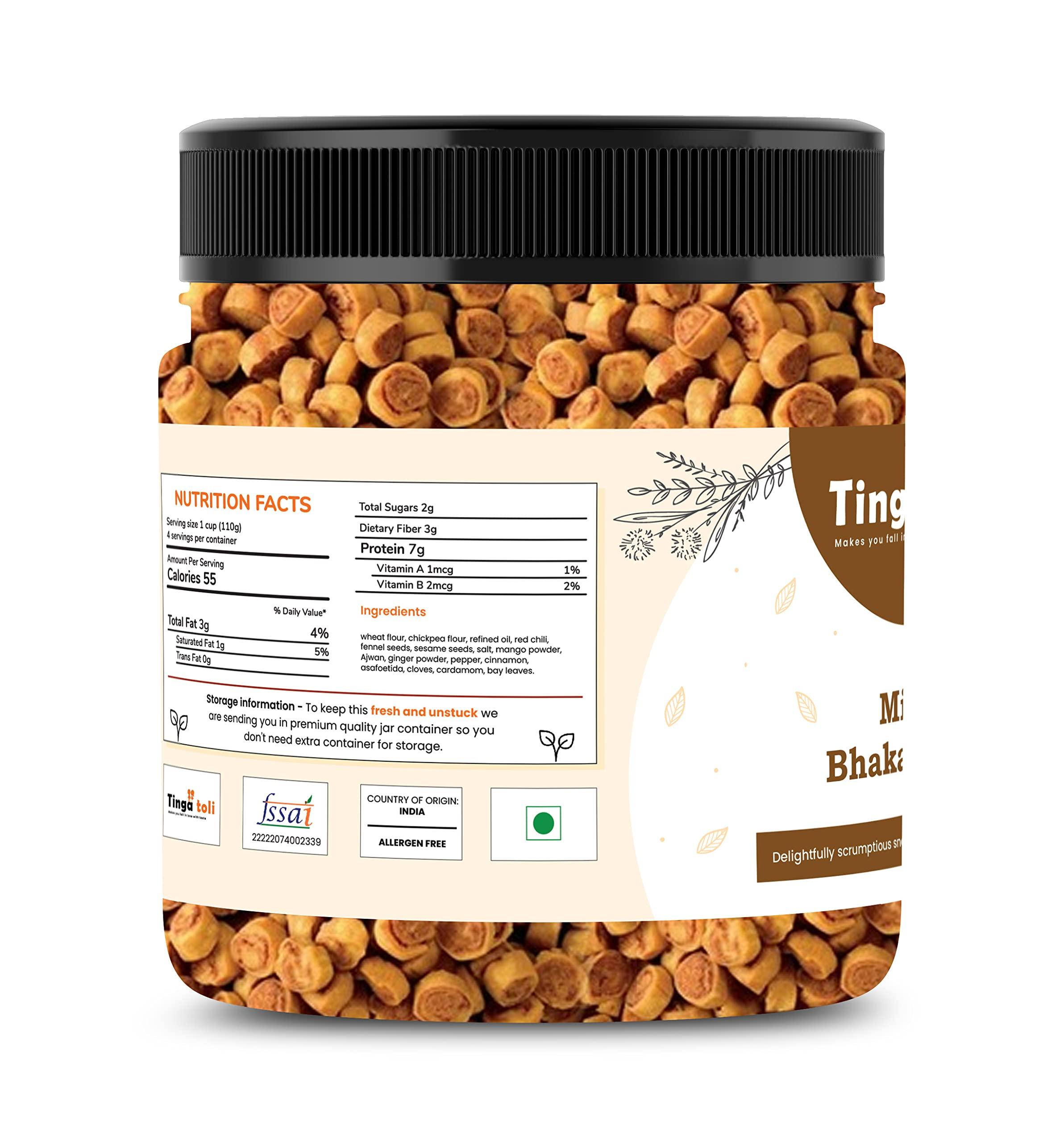 Tinga toli TINGA TOLI Combo of Special Mini Bhakarwadi 250gm & Big Bhakarwadi 200gm|Total 450gm |Jar Pack|Snacks Crunchy, Light and Flavourful|Indian Namkeen|Traditional Style Bhakarwadi Gujrati Mini Bhakarwadi
