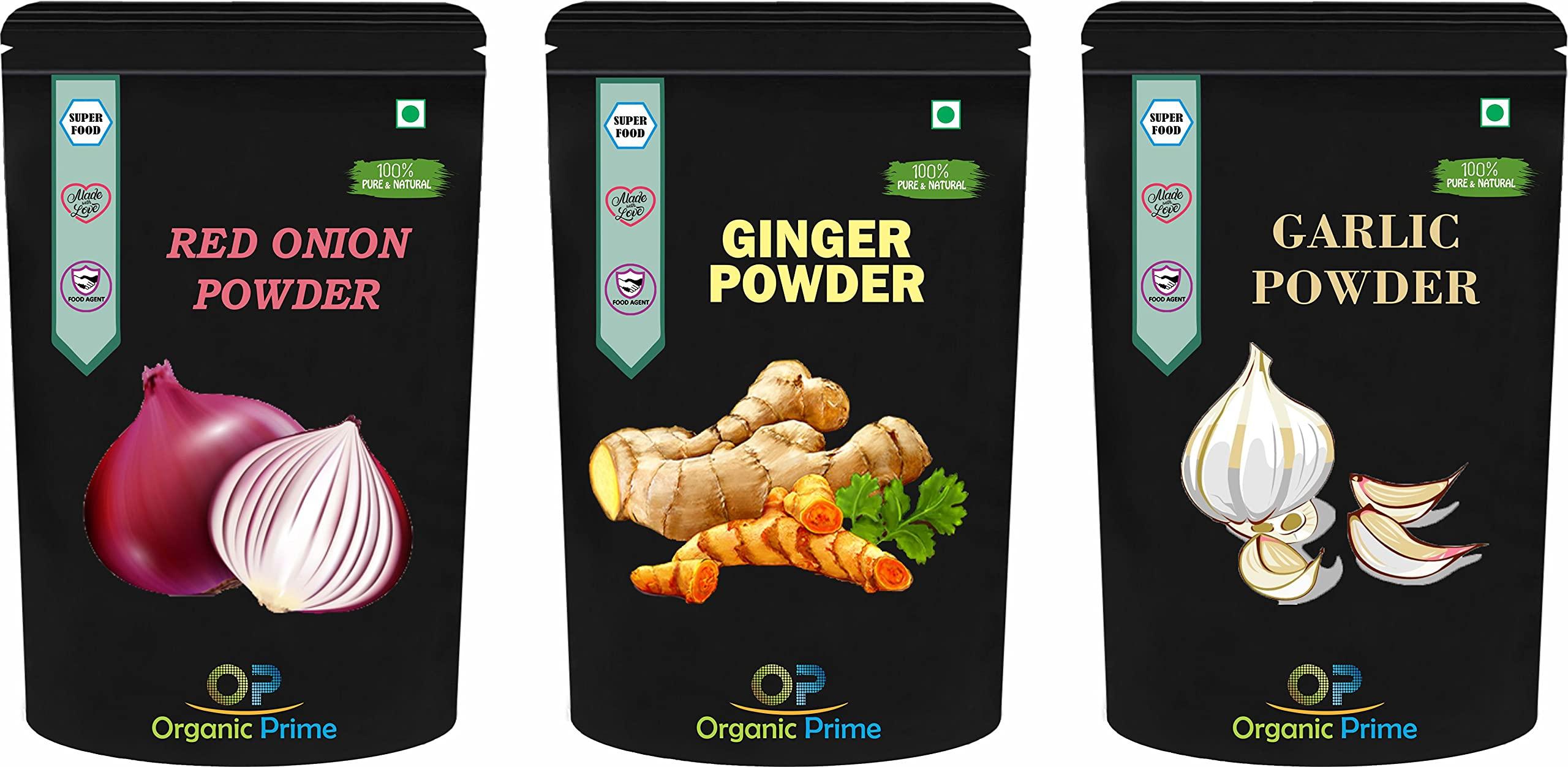 Organic Prime Organic Prime Pack of 3 - Red Onion Powder 500 GM , Garlic Powder 500 GM & Ginger Powder 500 GM Super Saver Combo Pack