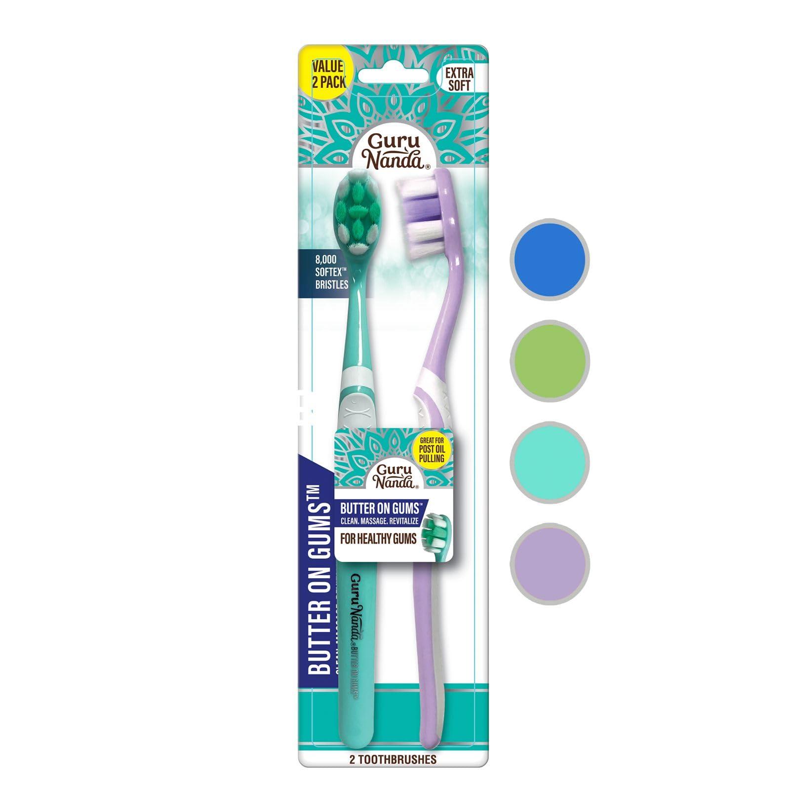 GuruNanda GuruNanda Butter on Gums Toothbrush with Extra Soft Bristles for Sensitive Gums, Soft Toothbrush for Kids & Adults, 2 ct