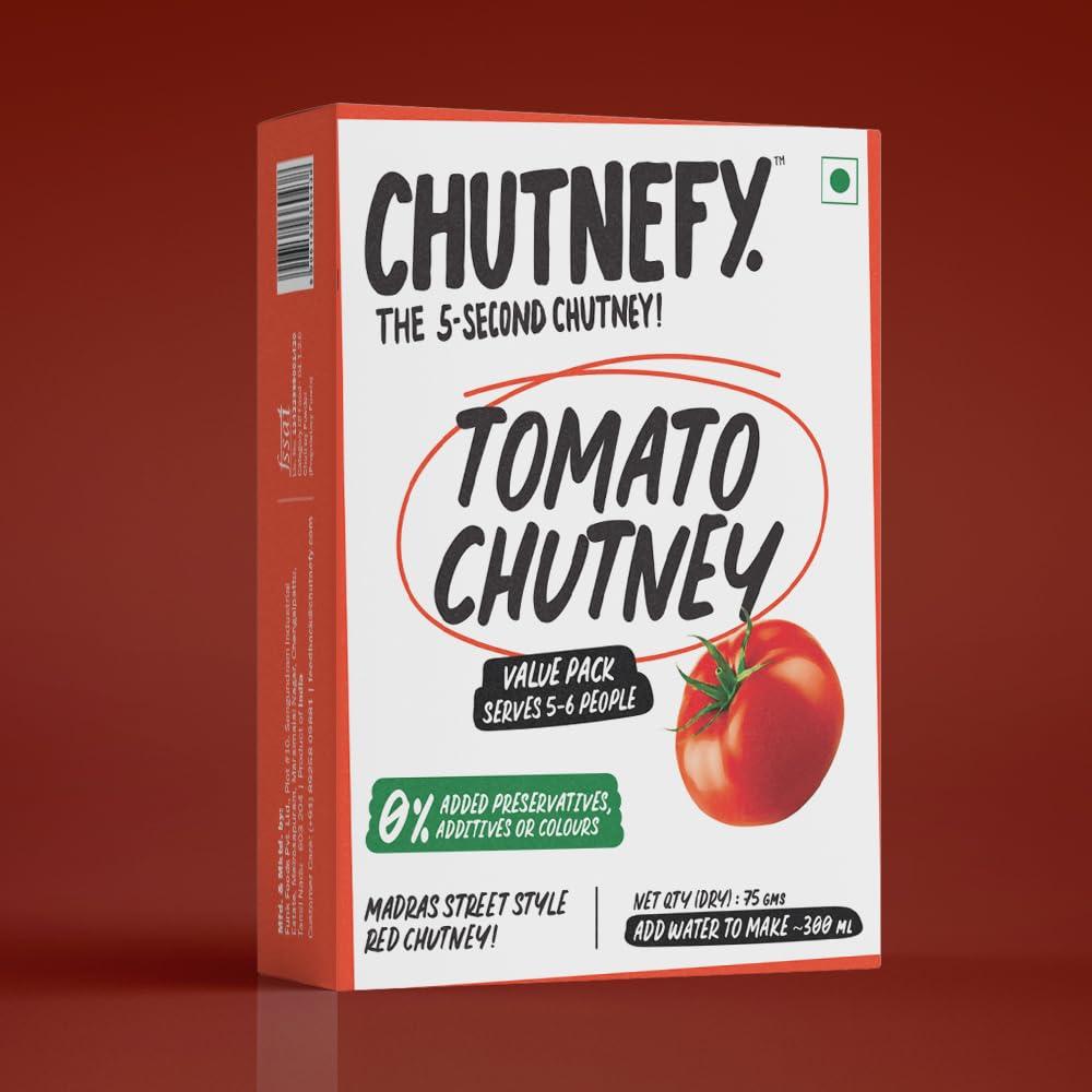 CHUTNEFY Chutnefy - 5-Second Instant Tomato Chutney - Pack of 1 Serves (5-6) | Home Style Delicious & Ready-to-Eat Chutneys| 100% Natural Ingredient | No Preservatives or Additives