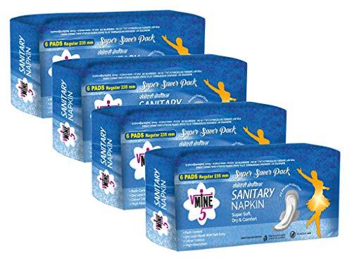 VMINE5 VMINE5 Super Soft Dry and Comfort Sanitary Pads/Napkins 6 Pads Regular 235 MM(Pack of 4)