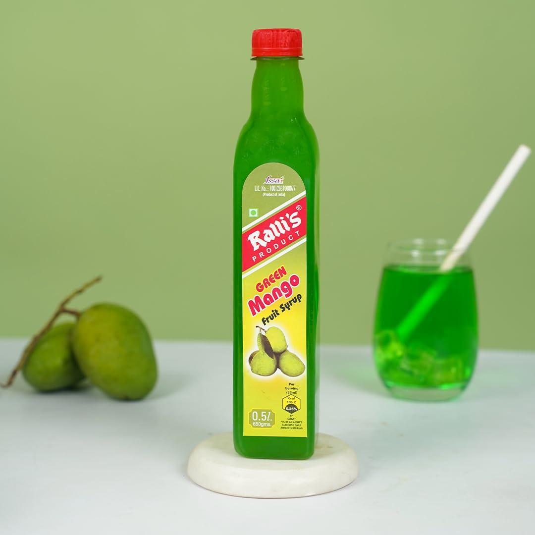 Ralli's Ralli\'s Tangy Green Mango Syrup 500ml: Cool Summer Refresher with Real Green Mango Pulp | Ready to Mix | Perfect for Cocktails, Mocktails, Juices & More!