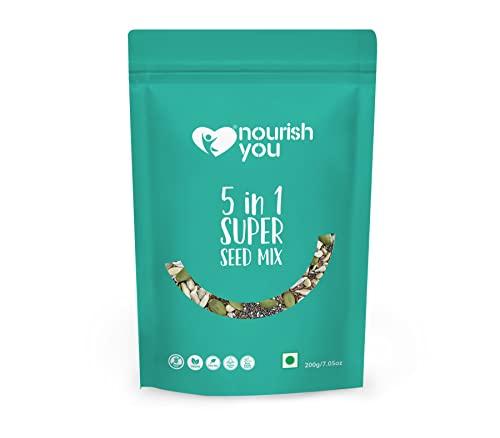 NOURISH YOU Nourish You 5 in 1 Seeds Mix 200g - Edible Seeds | Healthy Seeds | Healthy Snacks | 100% Natural and Roasted Seeds | Fiber Rich Seeds