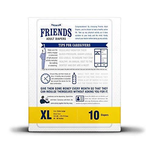 Friends Friends Premium Adult Diapers Tape Style - 30 Count (Extra Large) with odour lock and Anti-Bacterial Absorbent Core- Waist Size 29.53 - 62.99 Inch ; 75 - 160Cm