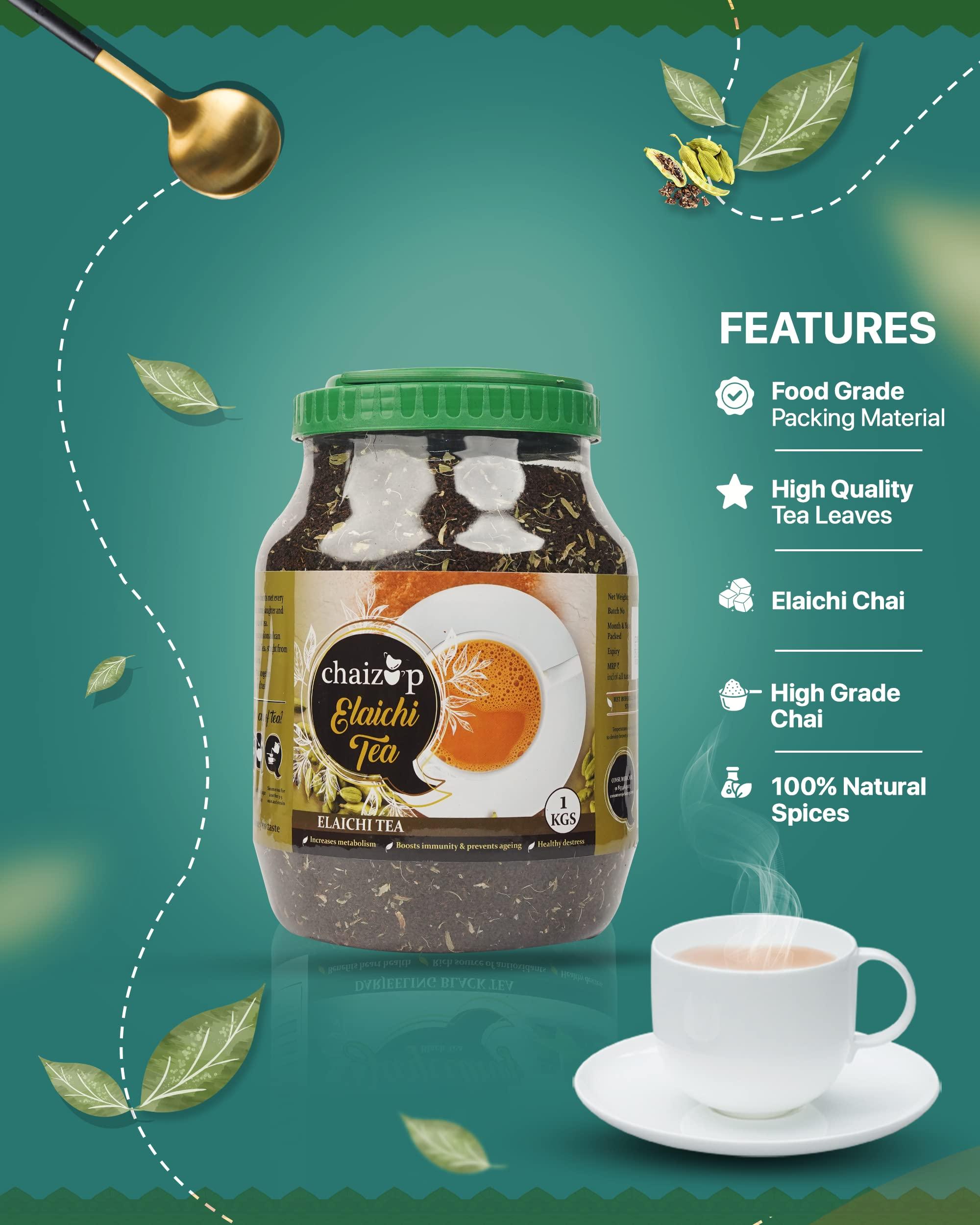 CHAIZUP Chaizup Premium Elaichi Loose Leaves Tea 1Kg, Ctc Cardamom Flavored Indian Tea, Rich And Strong Ctc Tea